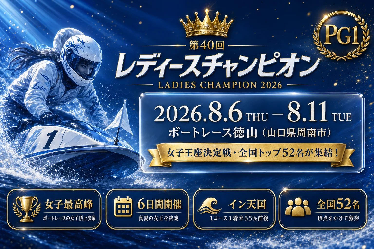 第40回レディースチャンピオンの開催概要(日程・会場)を示すインフォグラフィック